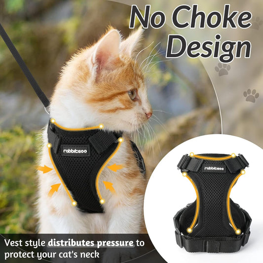 Cat Harness & Leash – Escape-Proof Soft Adjustable Vest with Reflective Strip, Breathable & Easy Control for Walking