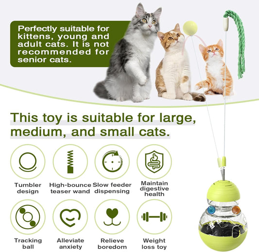 Interactive Cat Toys for Indoor Cats and Kittens – Wand Toy, Treat Dispenser, Slow Feeder, Ball Tracker for Play and Exercise